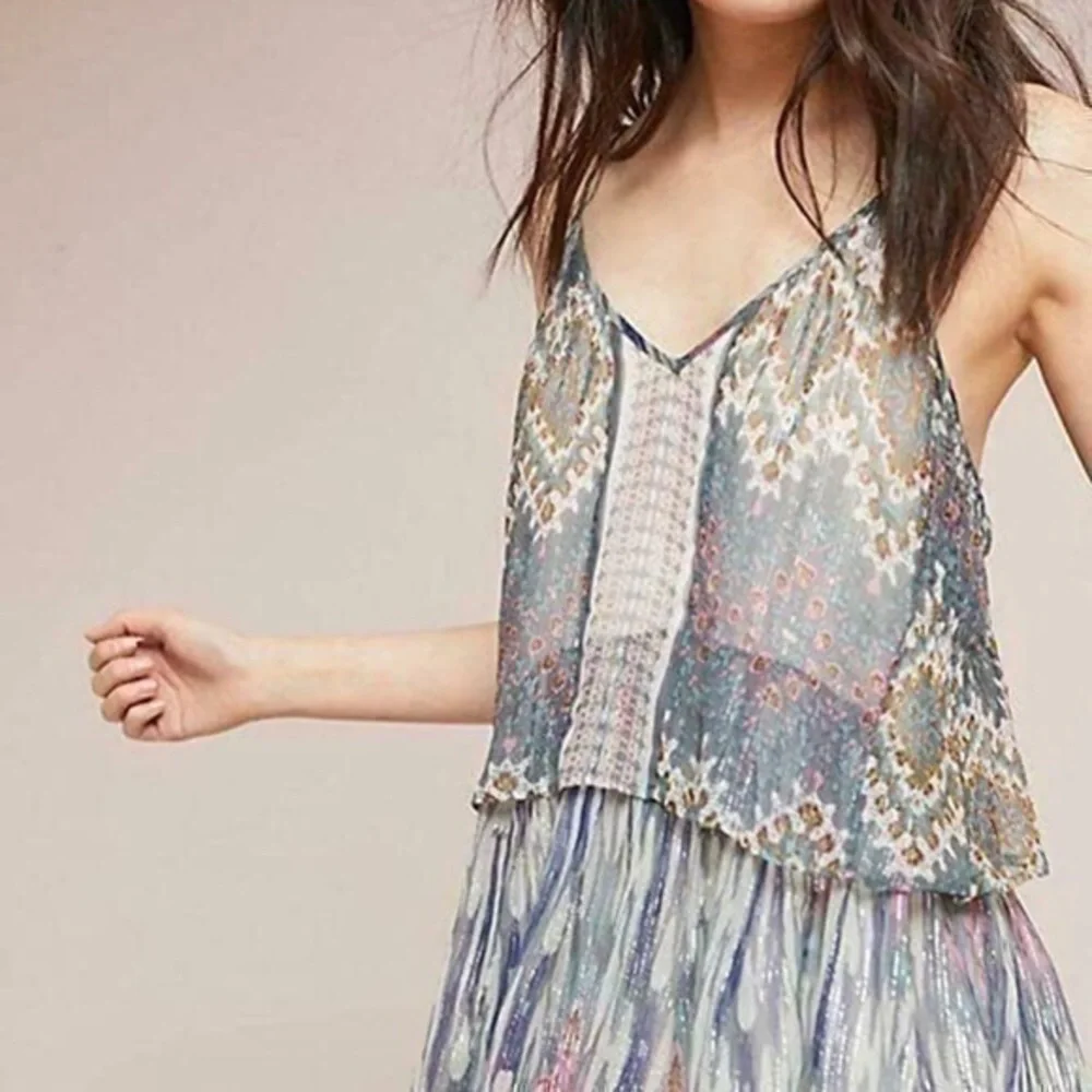 Anthropologie meadow rue tiered metallic dress